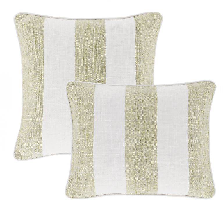 Awning Stripe Lumbar Pillow- Soft Green