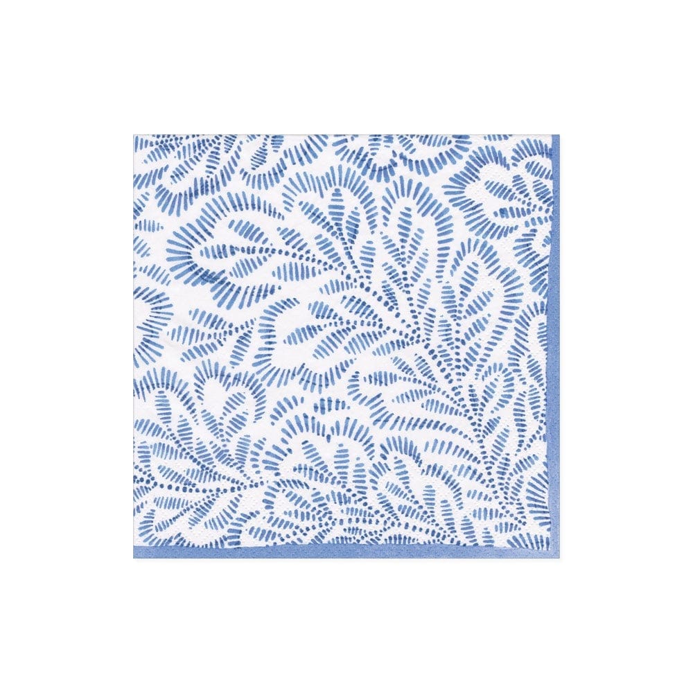 BLOCK PRINT LEAVES BLUE - NAPKIN COCKTAIL