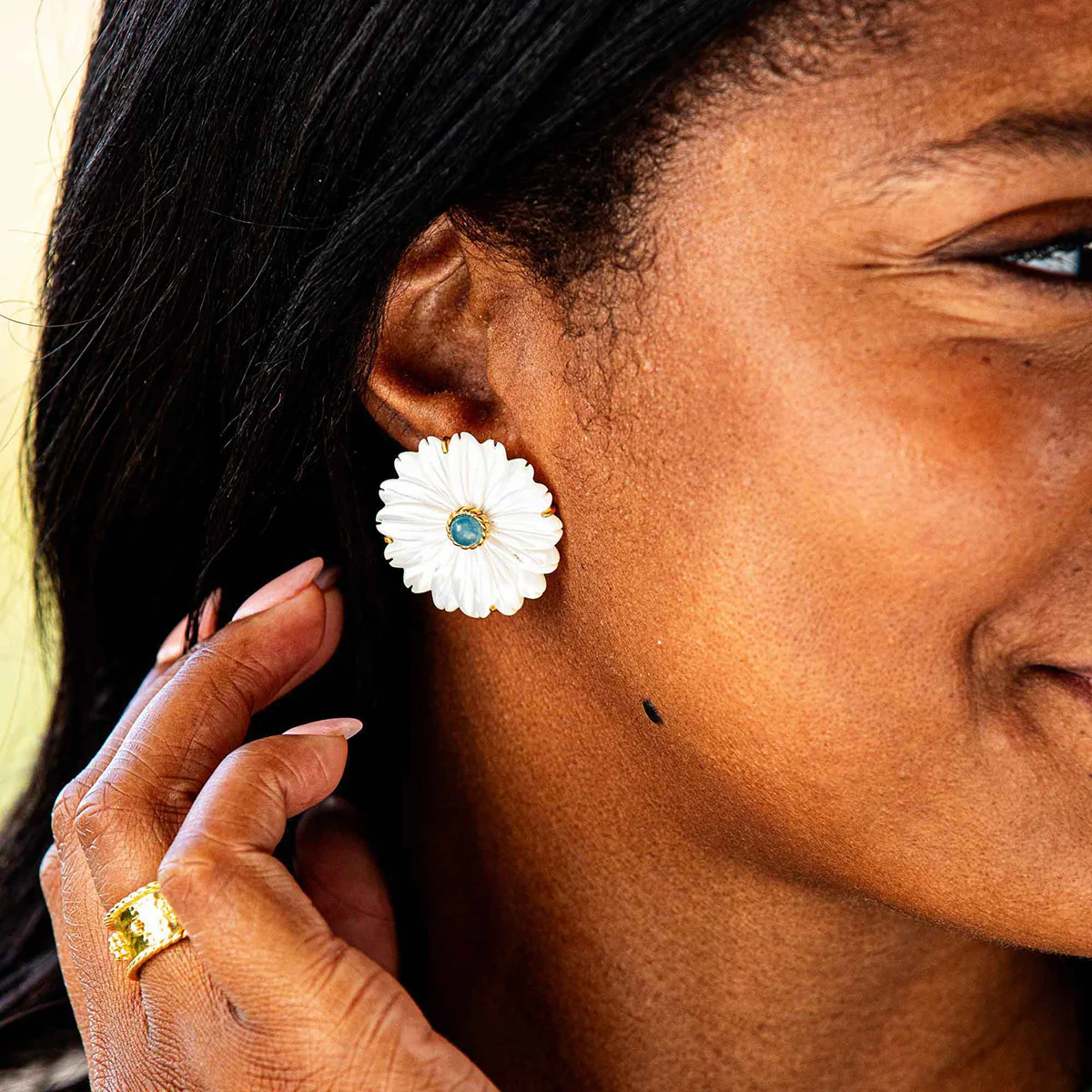 Mermaid Garden Flower Stud Earrings - MOP/Ocean Jade - Image 5