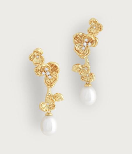 Orchid With Pearl Drop Earrings