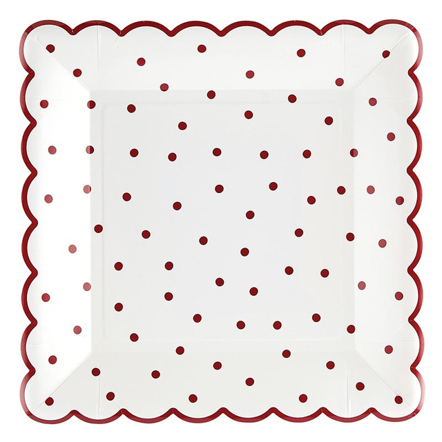 Red Dot Scalloped Paper Plates