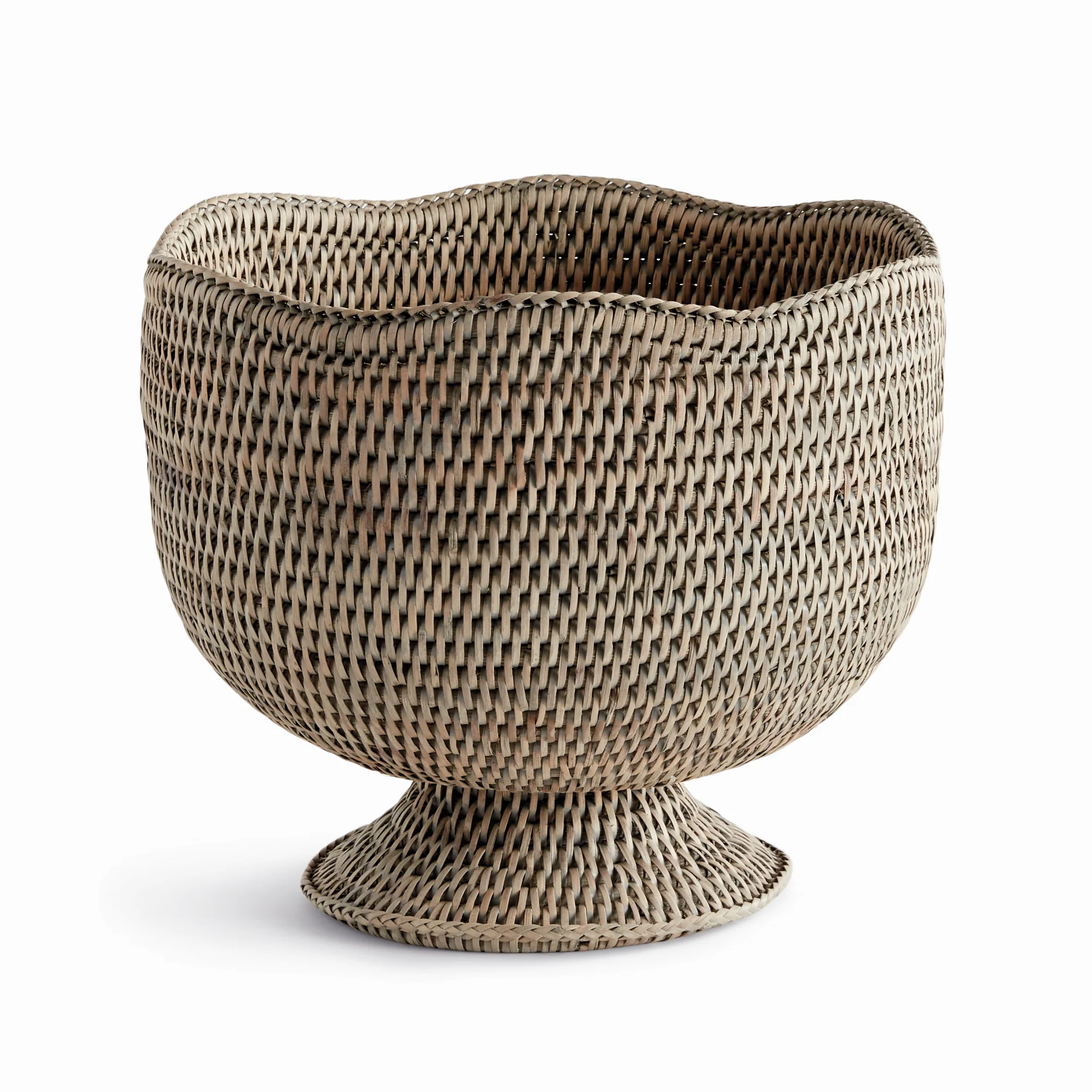 Burma Rattan Footed Cachepot- Graywash
