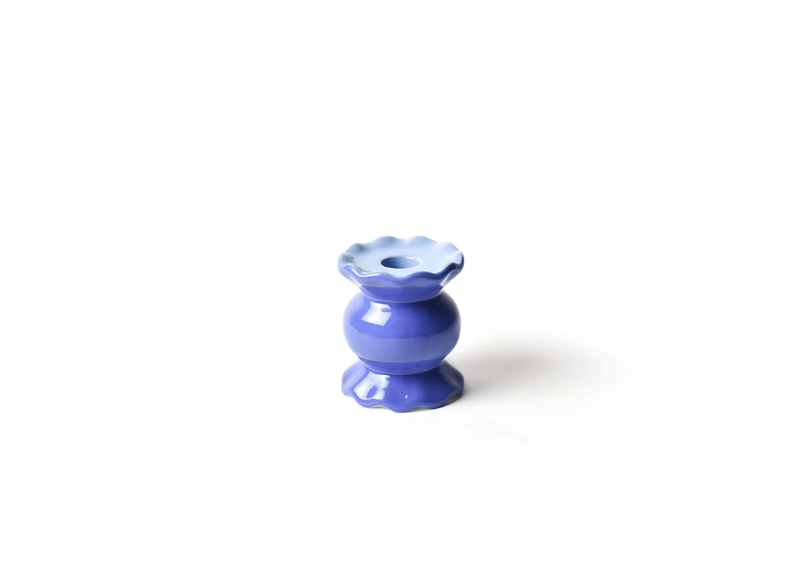 Iris Blue Small Ruffle Knob Candleholder- Pair