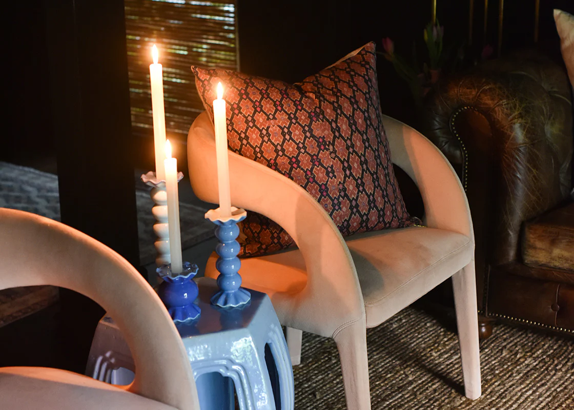 Iris Blue Small Ruffle Knob Candleholder- Pair - Image 3