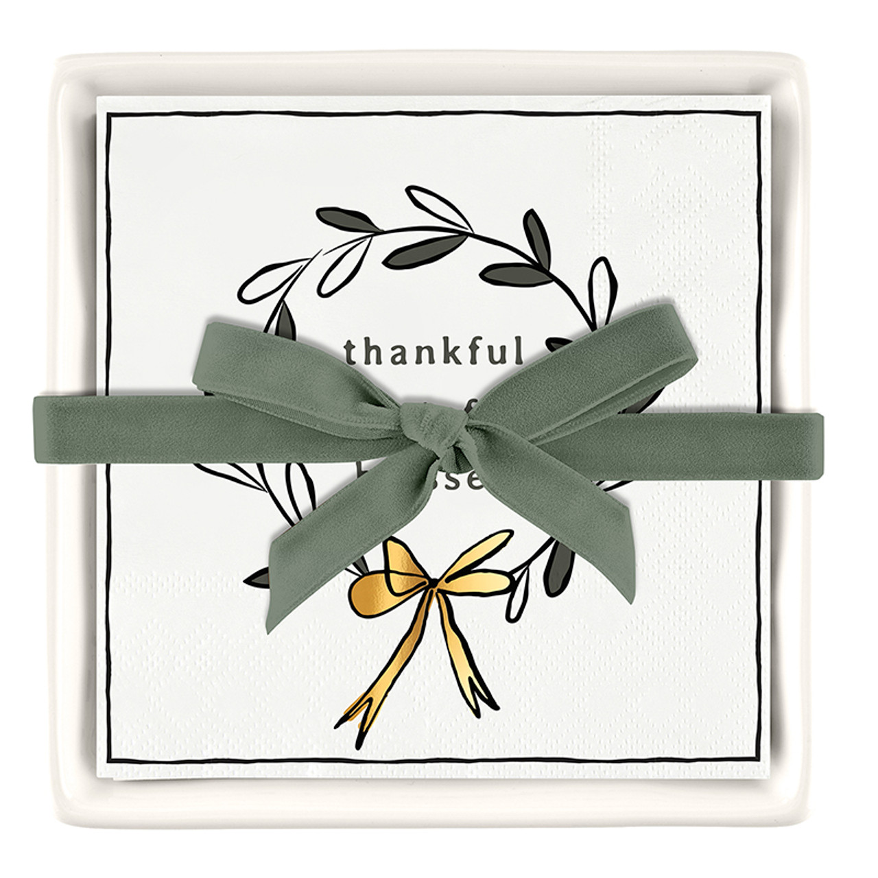 Ceramic Napkin Tray + Napkins-Thankful - Image 2