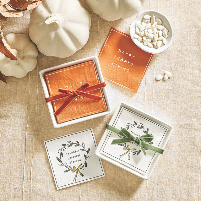 Ceramic Napkin Tray + Napkins-Thankful - Image 4