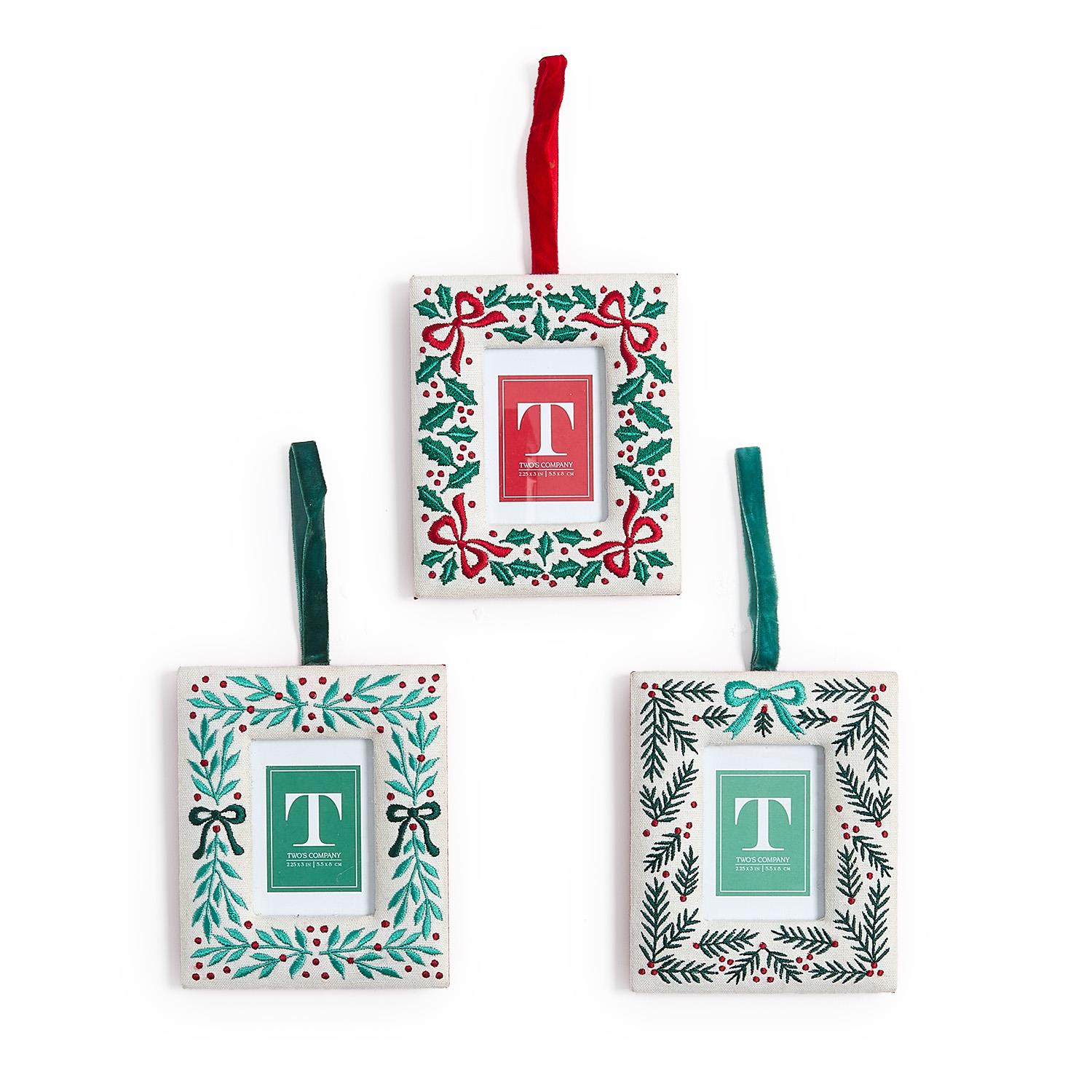 Embroidered Holiday Photo Frame Ornament