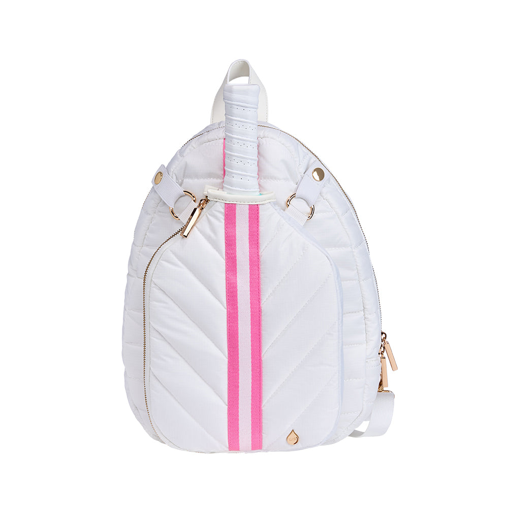 Pickleball HydroSling Bag with Removable Racquet Cover- White Ripstop w/ Stripe