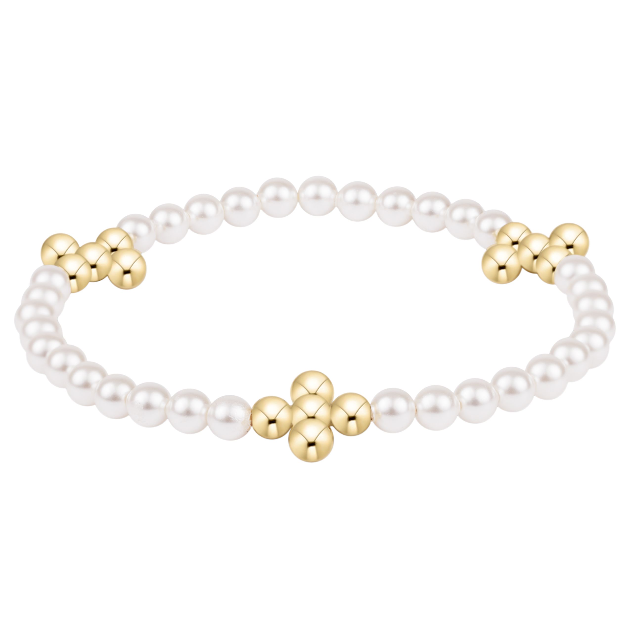 Beaded 4mm Gold Signature Cross 4mm Pearl Bracelet