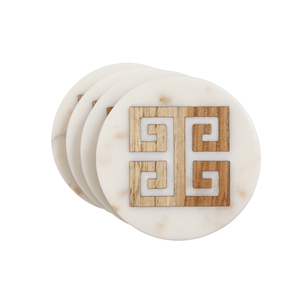 Greek Key Inlay Coaster Set