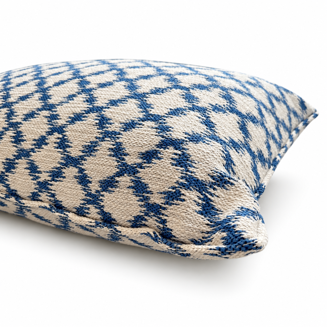 Ikat Diamond Outdoor Lumbar Pillow - Cobalt - Image 3